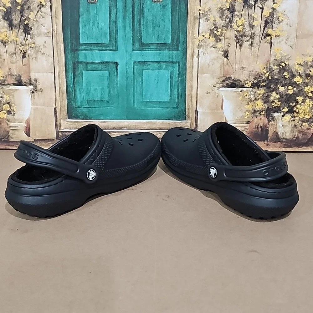 Crocs Classic Clogs Shoes Unisex Kid Sz M4 W6 Black Lined Heel Strap Perforated